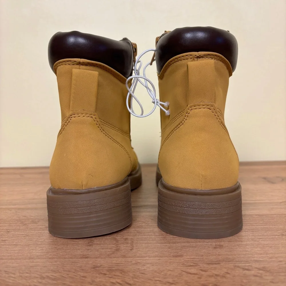 STEVE MADDEN JJumble Combat Boots Tan Kids Size 2 Side Zip Lace Up Low Heel